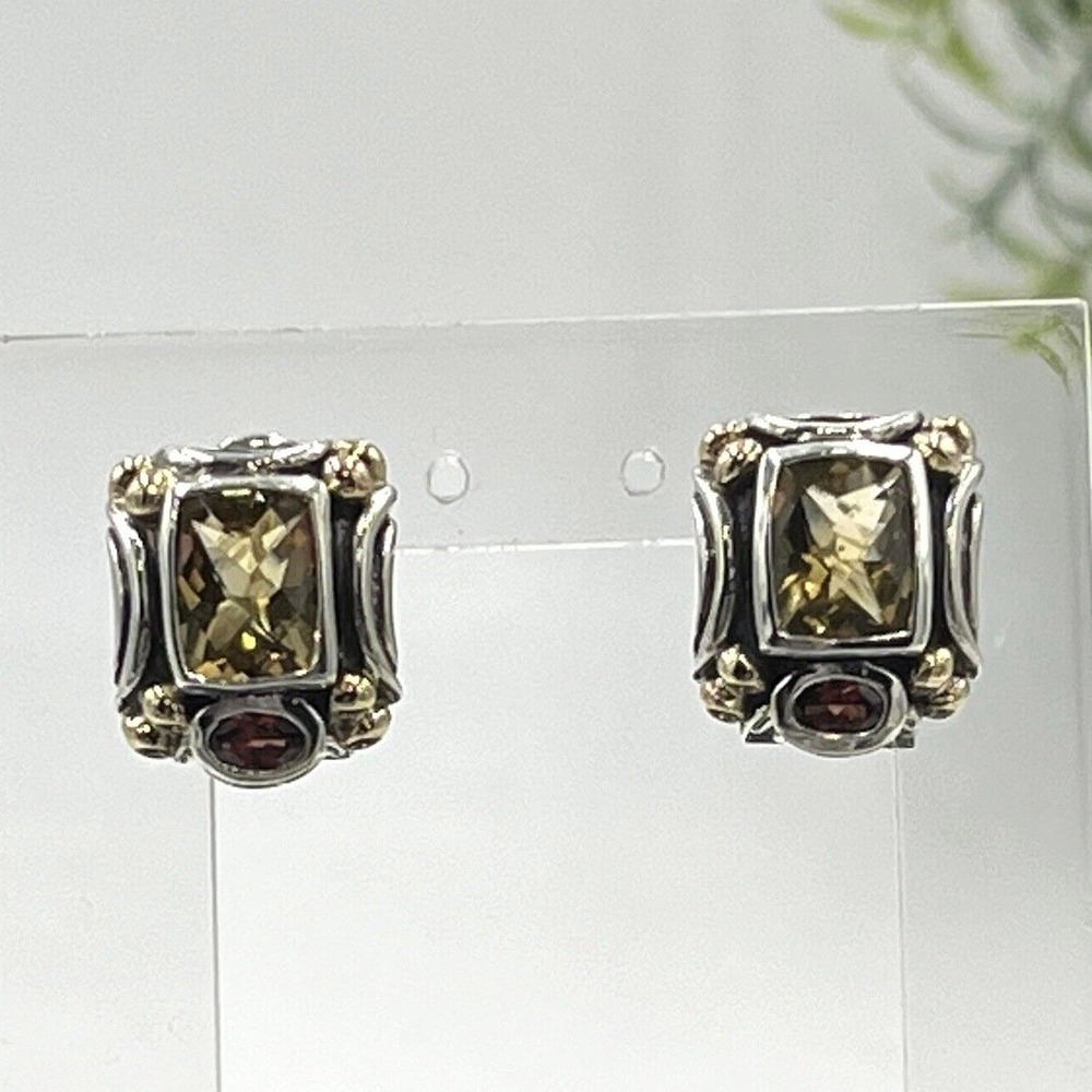 Samuel‎ Behnam BJC Bali Made Designer 925 14K Gold Citrine Garnet Omega Earrings